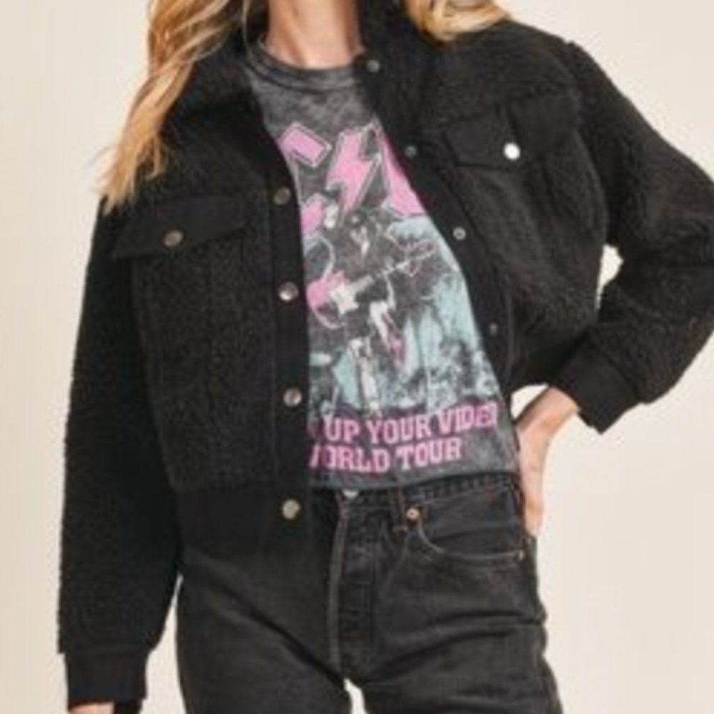 Sadie and Sage Navy Blue Sherpa Jacket